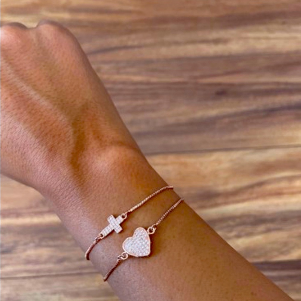 Rose Gold cross and heart bracelet
